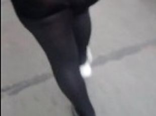 Wife see through spandex and see through panties in public walking