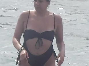 MILF in black bikini beach voyeur clip