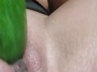 I love when I get videos of my wife fucking random things this was a huge Cucumber