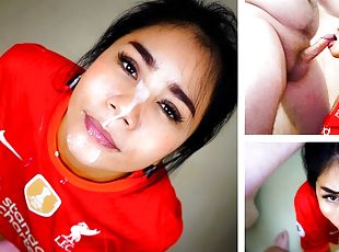 Asian Liverpool Fan gets Rough Blowjob &amp; Facial