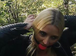 Bound Boobs and Ballgag outdoor