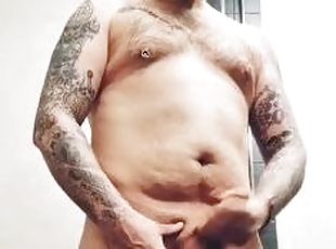 Chubby Scottish Metalhead Strokes Cock in the Gym Shower!