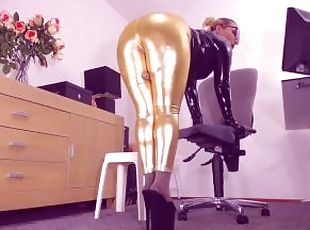 Be teased by gold tight leggings - Legjob, big legs fetish, thighs fuck - thighjob, cock scissoring