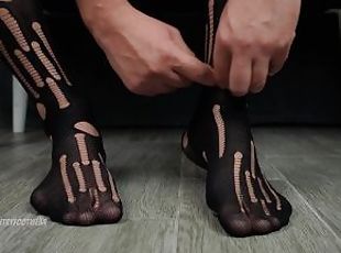 juodas, pėdos, prisegamos-kojinės, tinklinės-kojinės, fetišas, gražus, tenkiniams-pėdomis, dominavimas