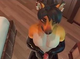 Furry Foxboy in Latex gets drained and begs for more