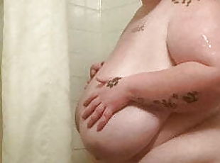 الاستحمام, كبيرة-الثدي, سمينة-و-جميلة, سمينة, طبيعية, ثدي, دش, ثدي-ذابل