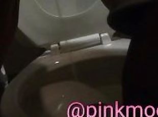 taking a piss and having a fart in a public restroom hairy girl slut fuck toy loves pee PinkMoonLust