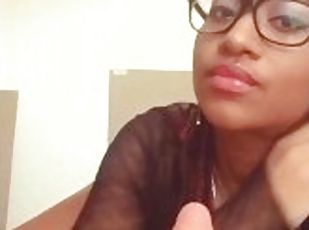 Shy Ebony Gags on White Cock