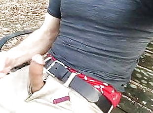 Jerking off in public park on the bench