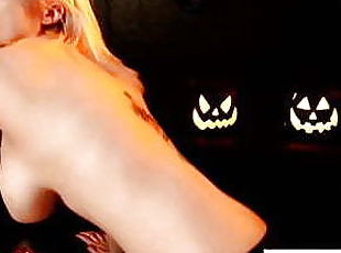 Stancked Nadia celebrates Halloween by making herself cum!