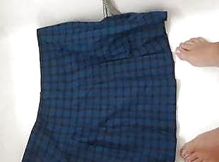 piss on blue tartan school skirt