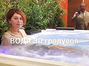 Russian Babe Gets Soaked in Clothes in Public Hot Tub