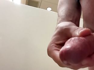 Cumshot in public bathroom