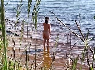 nudists, publisks, krievu, amatieris, skaistules, māte, pašdarināts, pludmale, spiegs, mirdzēt