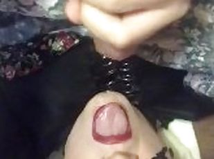 Sissy slut cum in own mouth