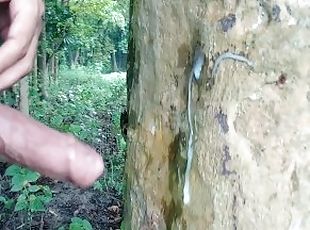 Big Cock Cumshot on tree