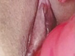 Close up tight creamy pussy dildo play so wet