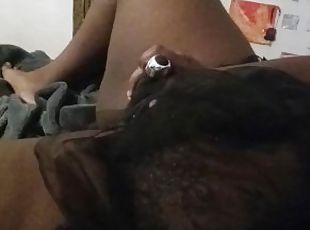 Ebony bbw tests out new vibrator in lingerie