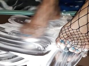 whip cream play in fishnets