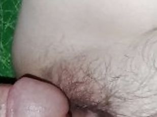 Fucked my wife's hairy pussy with huge breasts in white stockings
