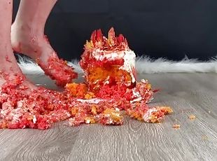 Fire cake, messy cake smoosh with my feet