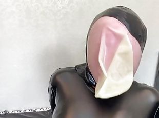 Fx-tube net Latex hood self bondage play