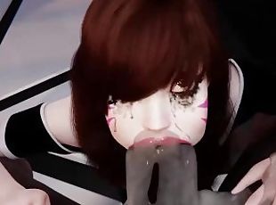 D.va & a Huge Black Cock deepthroat with throatpie (3d animation with sound)