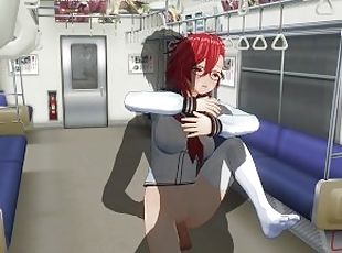 3D HENTAI Schoolgirl can't stop fucking big cock on the train