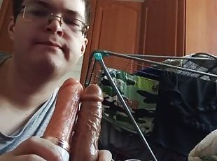 Sucking 2 Dildo Cocks at the same time