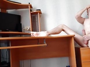 Hot European teen masturbates his big cock and cums twice