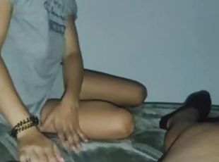 Fucking teen deep throat at night and cum in her mouth