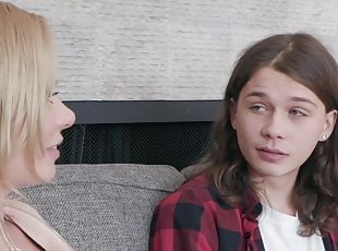 Two Gorgeous Mature Moms Seduce Skinny Hippie Youngster