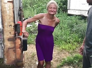 Outdoor interracial with granny