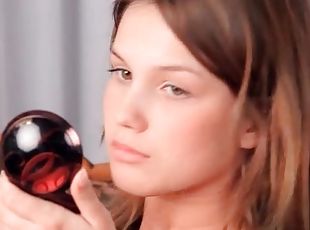 Sheer lingerie teen puts on her makeup