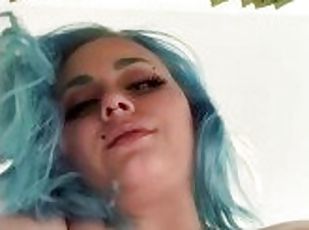 POV: blue haired hot girl rides cock