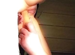 My BF fucks my teen pussy with a huge dildo