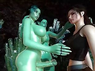 LARA CROFT stumbles into Futa Troll threesome with big cock