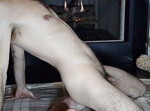 Fireside Fleshlight - stretching by fireplace leads to fleshlight hump