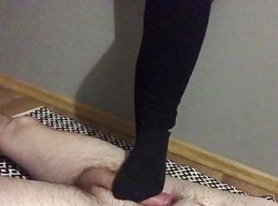 Girl tramlling balls cbt in black socks