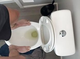 High on pot and fit to bust standing on public toilet desperate to piss open wide drink up piss slut