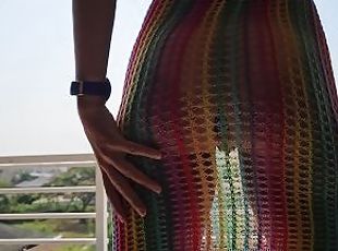 Huge Hat n Orgasm masturbation while tanning # Natural girl Hotel balcony adventure