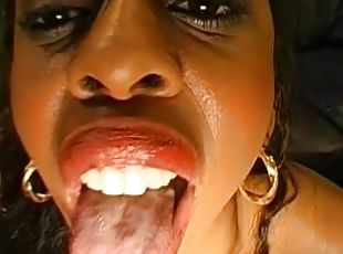 Needy ebony enjoying two cocks