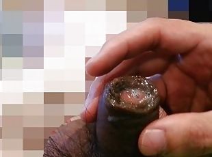 Flaccid uncut cock edging and tasting cum