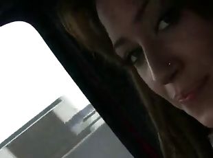 Naughty teen rubs a cameraman's package as he drives