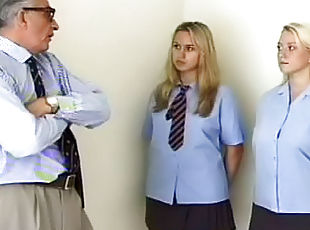 Old man brutally spanks schoolgirls