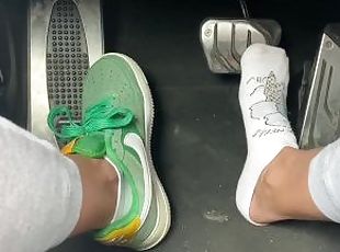 Teen Girl Driving And Pedal Pumping In One Shoe
