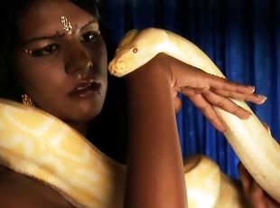 Sexy Indian slut is playing with real snake