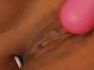 Wet pussy teased with pink toy and buttplug