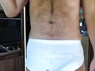Big dick bouncing in see through white shorts