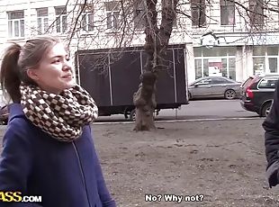 Russian dudes fucking a random girl in an abandoned building